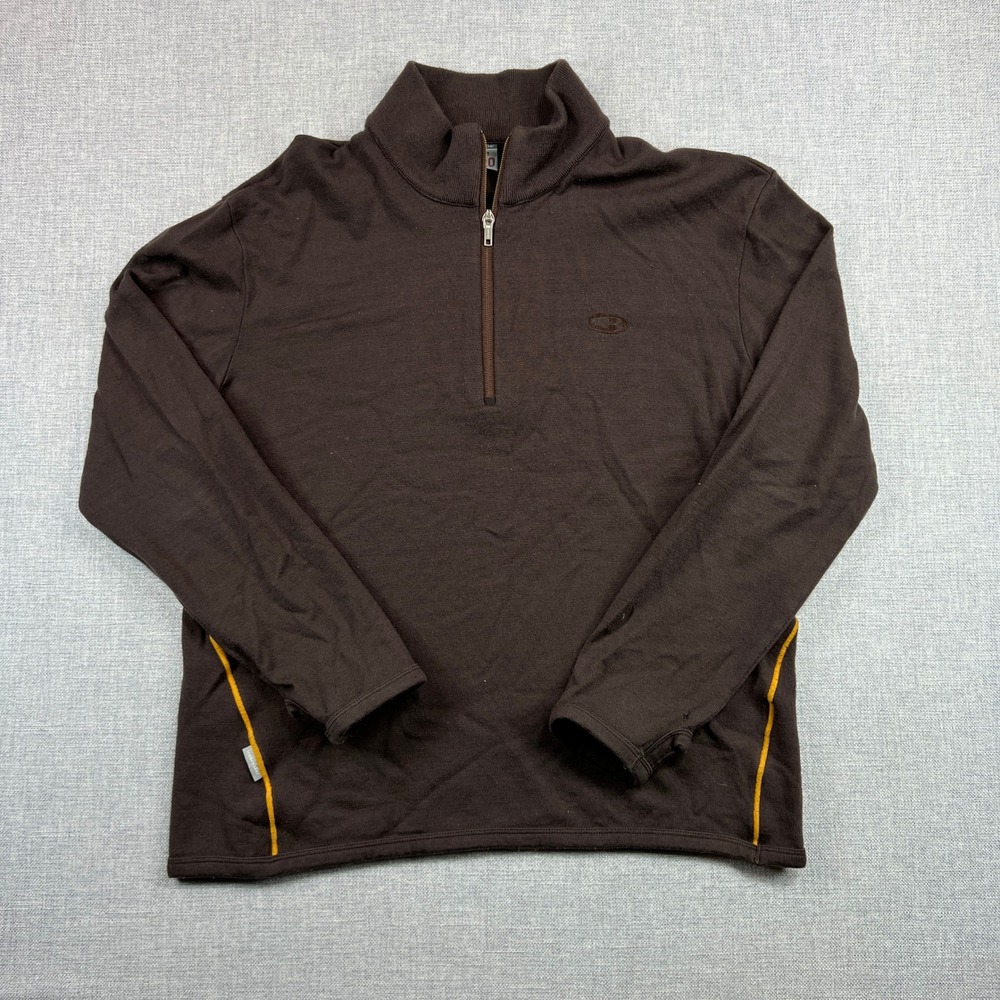 Icebreaker Sport 320 Merino Wool 1/4 Zip Pullover Shirt Men's L Brown Thumbholes